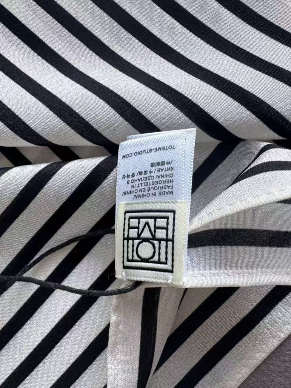 Toteme Monogram Stripe Silk Square Scarf Black White - Picture 7 of 9